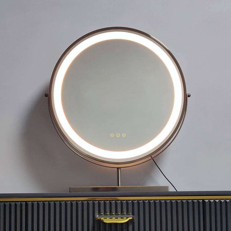0gxdbqegn3z7143.jpg 2025 Hot Sale Desktop Metal Frame LED Makeup Mirror Modern Design Portable Vanity Mirror Touch Screen Three Colors Switching - WOSEN Mirror