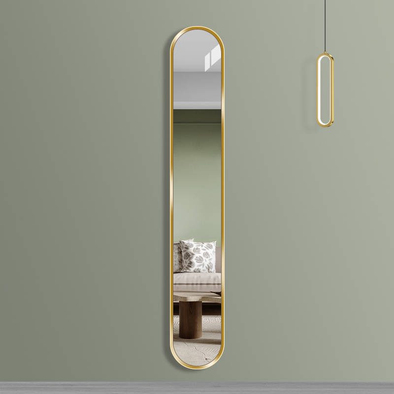 0u44ueexlka16467.jpg Nordic Long Arch Ultra-Narrow Wall Hanging Dressing Mirror Gold Metal Frame with Full Length Oval Glass for Bedroom - WOSEN Mirror