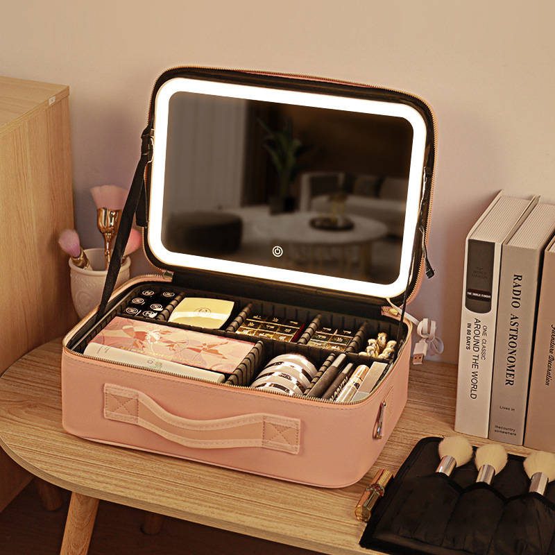 0vceanmpkzu6720.jpg 2023 New Large Capacity Illuminated Travel Makeup Bag Organizer Case with LED Light Touch Screen Vanity Mirror - WOSEN Mirror