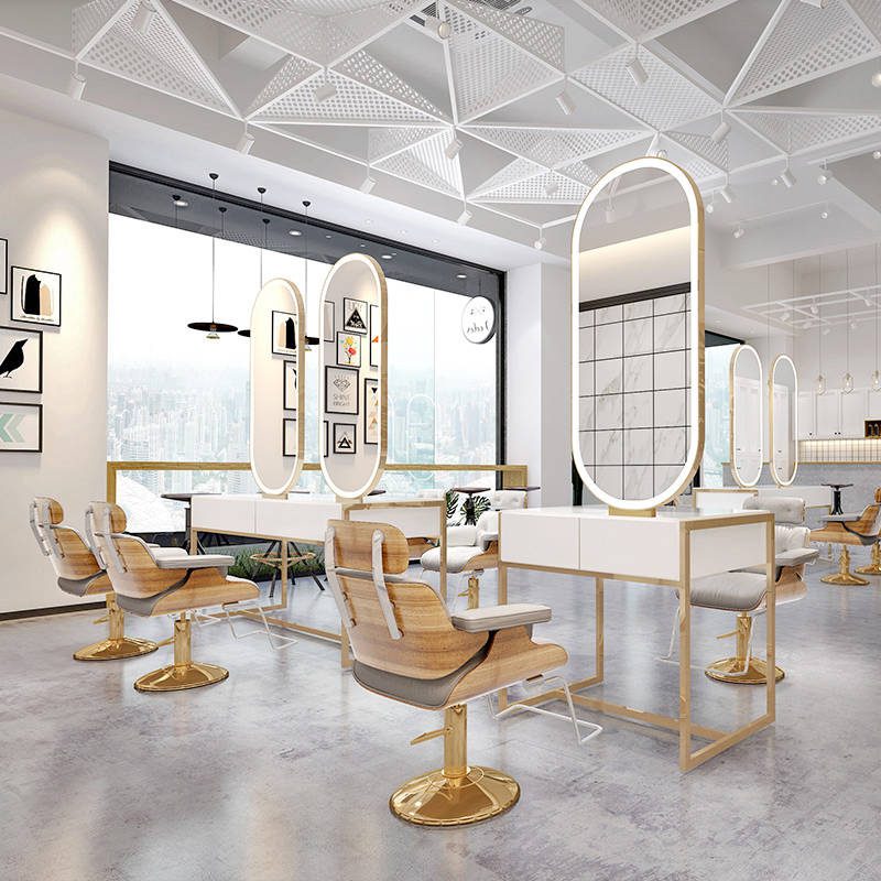 Wholesale Good Price Beauty Salon Oval Desktop Barber Salon Mirror With Led Lights Equipment Styling Mirror Glass Framed - WOSEN Mirror