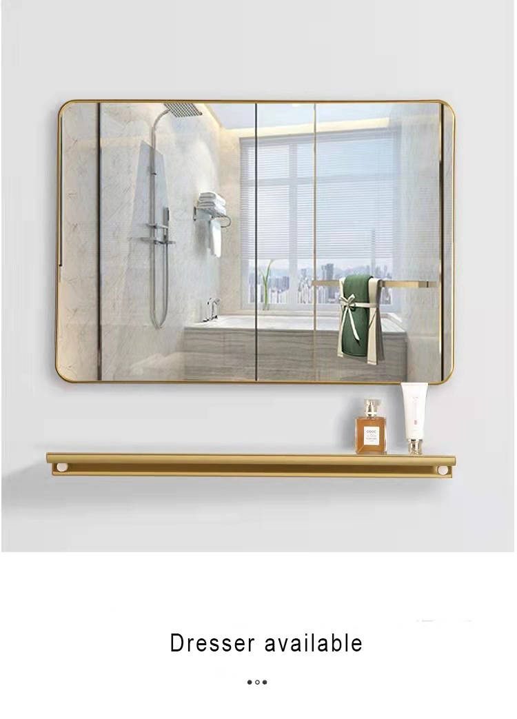 1lellmhpqlt2316.jpg Contemporary Design Square Hotel Wall-Mounted Bathroom Mirror Aluminum Alloy Framed Explosion-Proof Cosmetic Shelf - WOSEN Mirror