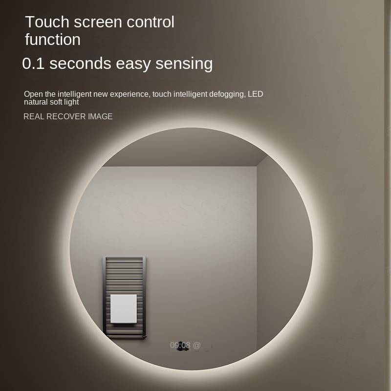 1lrdfn4rgxh3575.jpg Smart round Anti-Fog Touch Screen LED Bathroom Mirror Wall Hanging Induction Glass with LED Lamp for Toilets - WOSEN Mirror