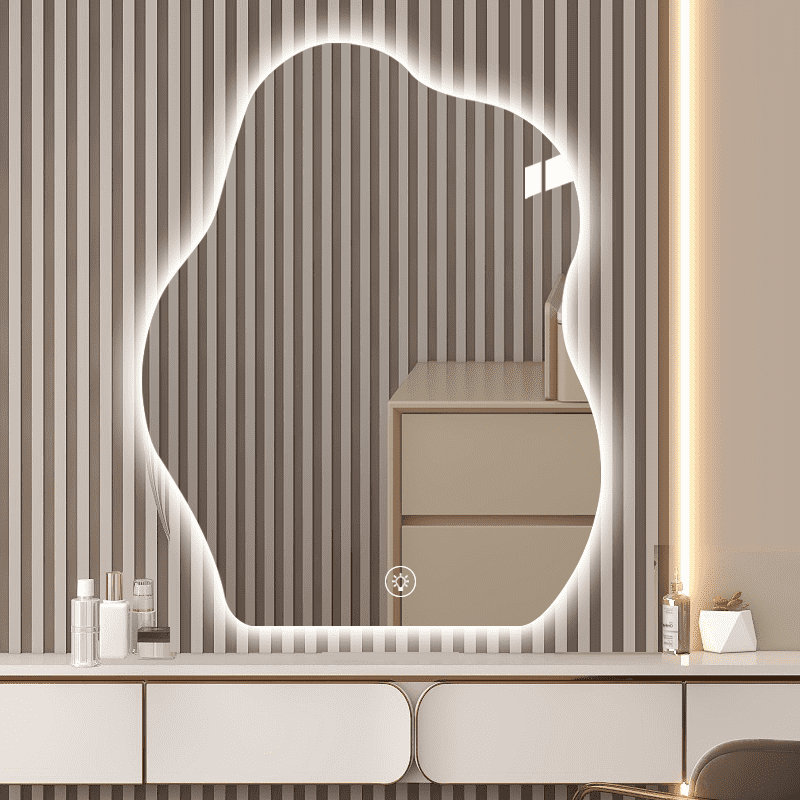 2afqu3obwl25848.png Smart Modern Glass LED Makeup Mirror Wall-Mounted Dressing Table with Light for Bedroom - WOSEN Mirror