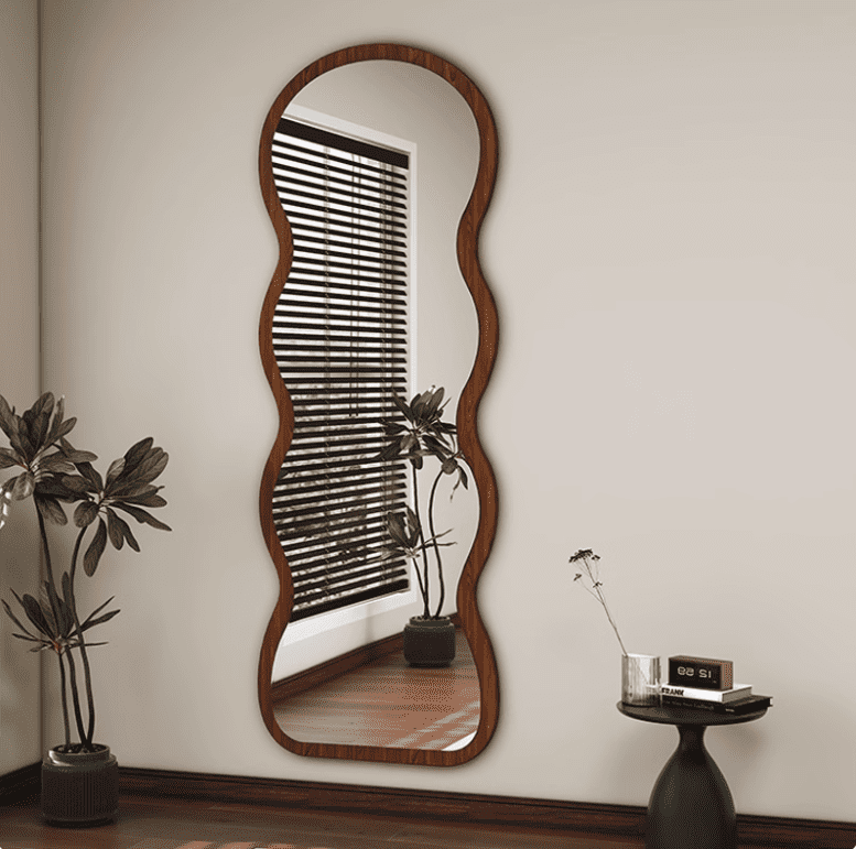 2htnsmfqfav15734.png Nordic Modern Style Full Body Dressing Standing Floor Mirror Wavy Shaped Wooden Framed Glass for Living Room Decorative Purpose - WOSEN Mirror