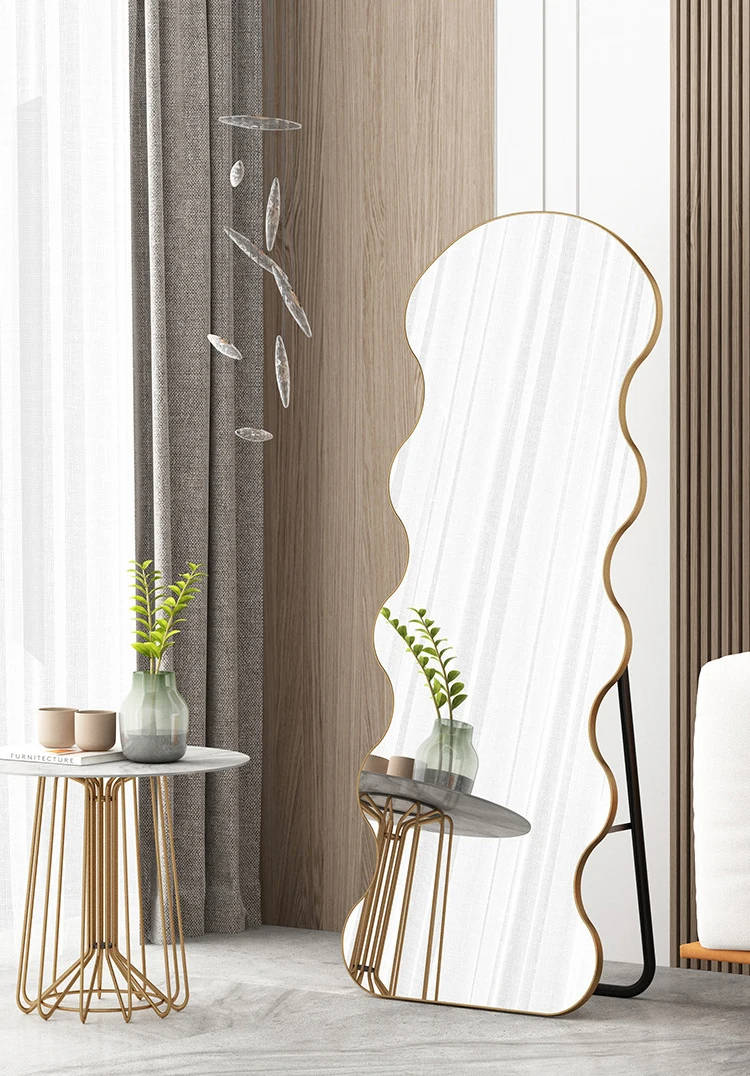 2mp3wtrpvu515064.jpg New Design Aluminium Alloy Frame Wavy Mirror Full Length Girls’ Dressing Room Irregular Full Body Standing Wave Mirror Spiegel - WOSEN Mirror