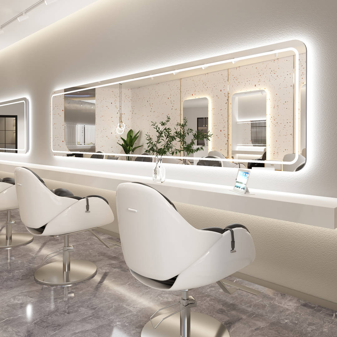 Modern Customizable Large Horizontal Hanging Rectangular LED Mirror With Tricolor Light for Barber Shop Salon Use - WOSEN Mirror