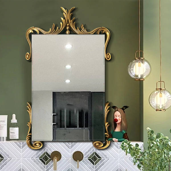 European French RETRO Art Mirror Porch Bathroom Wall Mirror Hanging Carved Decor Mirror - WOSEN Mirror
