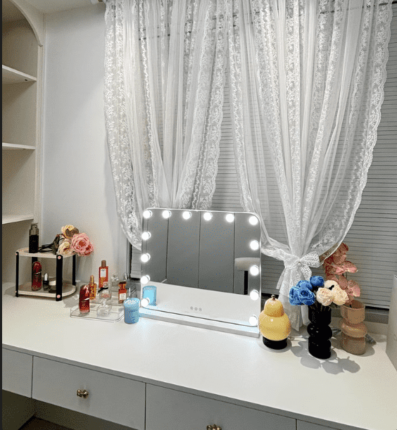 32n3lbfoj1n6196.png Modern LED Light Glass Makeup Mirror Smart Dresser Mirror with Bulb Dedicated to Makeup Artists for Bedroom - WOSEN Mirror