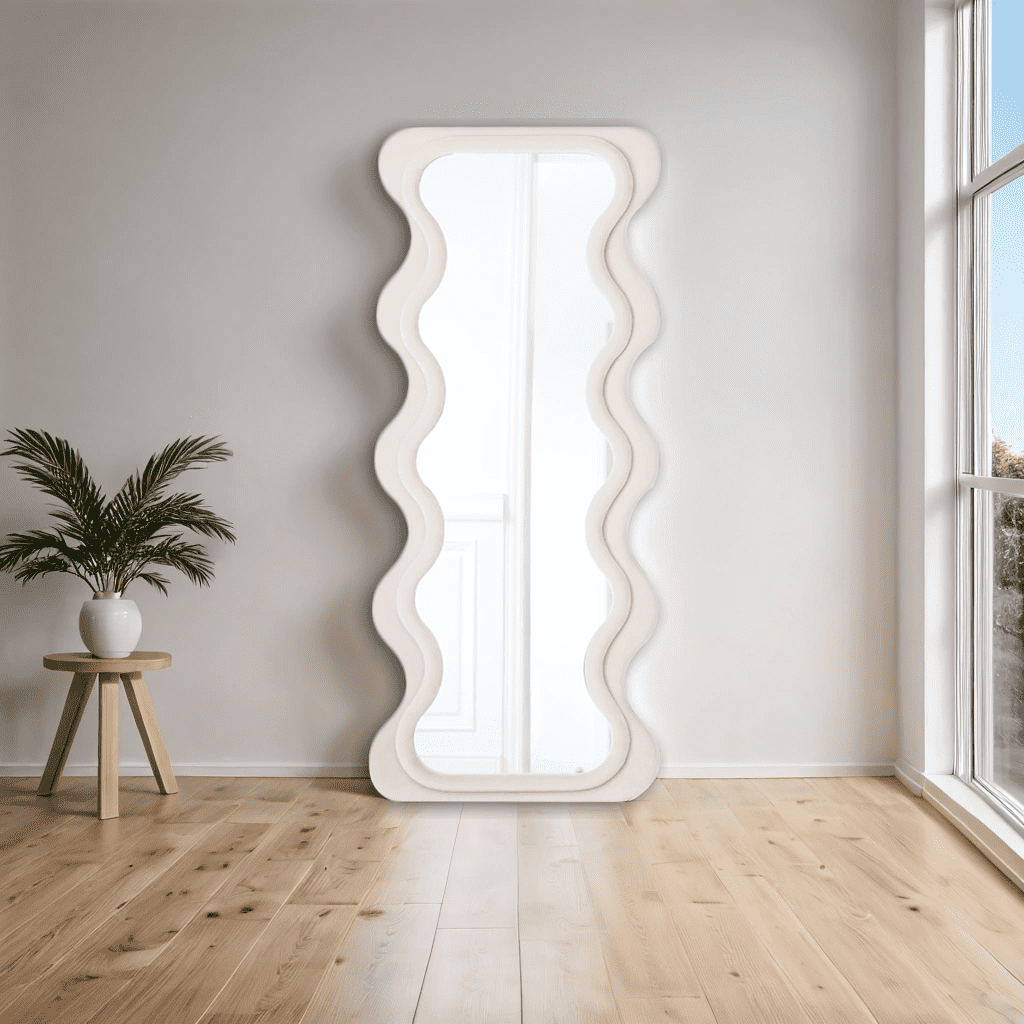 Modern Vintage Decorative Velvet Frame with Wavy Mirror Factory Custom Full-Length Stand for Salon Bedroom Glass Material - WOSEN Mirror