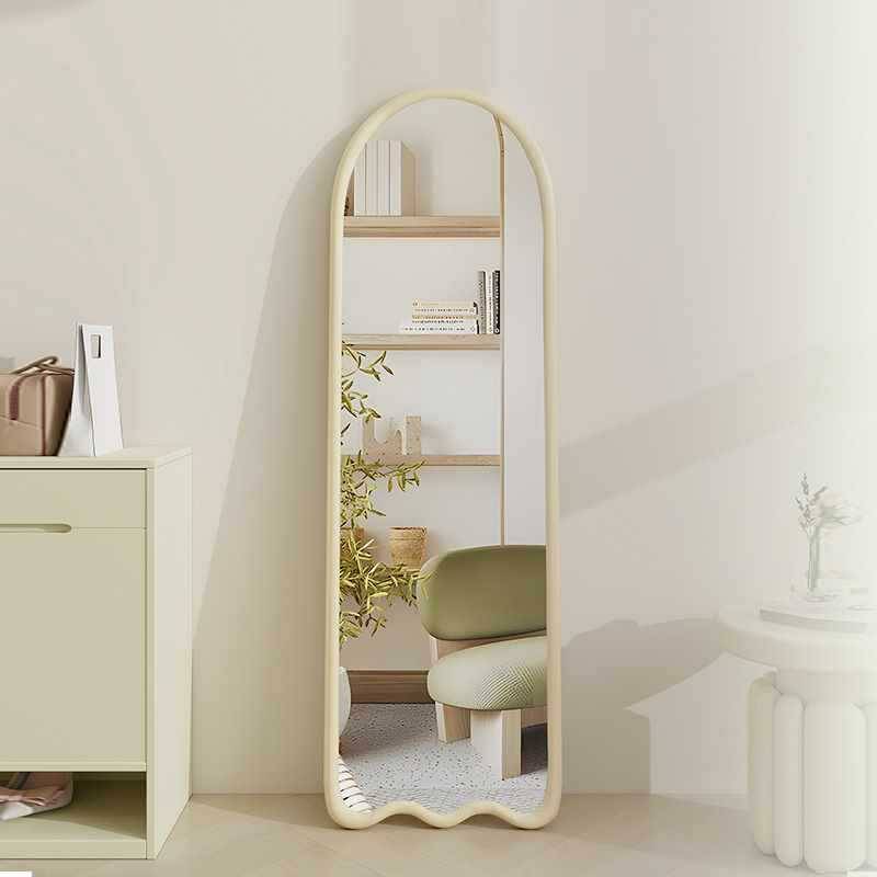 Irregular Wavy Arch Full Body Mirror Household Wall Mounted Dressing Mirror Cream Style Soft Fabric Frame Floor Mirror - WOSEN Mirror