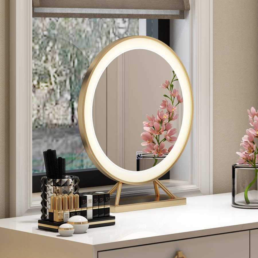 4dki5aracsx7970.jpg Desktop LED Mirror Desktop Makeup Mirror Golden Metal Frame LED Light Round Mirror with Light That Can Light up - WOSEN Mirror