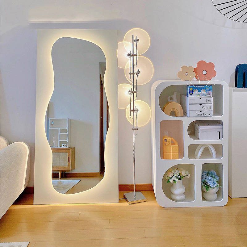 4x14nvl0mkf15239.jpg Creative Art Living Room Bedroom Wave Floor Mirror Clothing Store Luminous Decorative Mirror Led Light Emitting Wavy Mirror - WOSEN Mirror