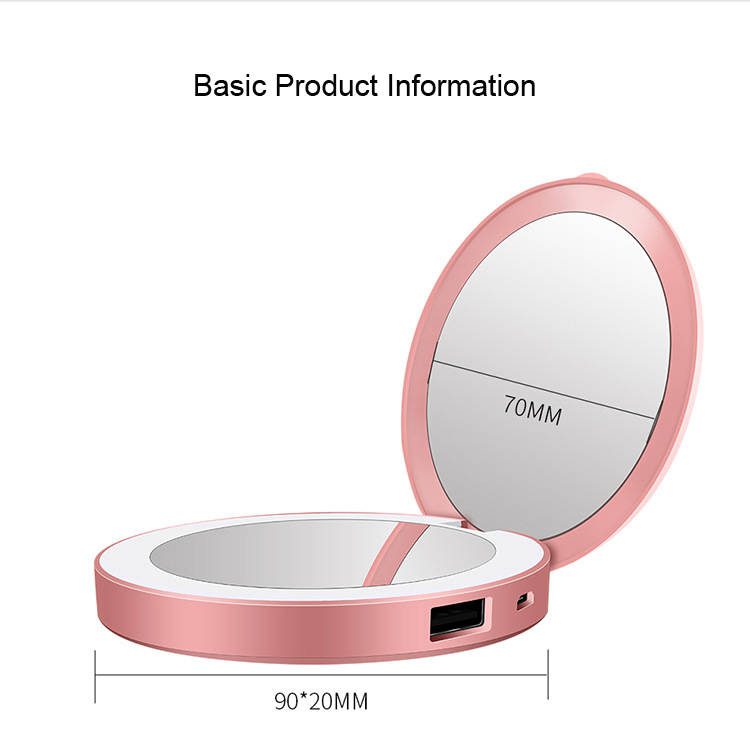 5ds4dgmzgkf6682.jpg Round Shape Portable Double Sides LED Light Small Makeup Pocket Mirror with Power Bank for Charge to Cell Phone Makeup Mirror - WOSEN Mirror