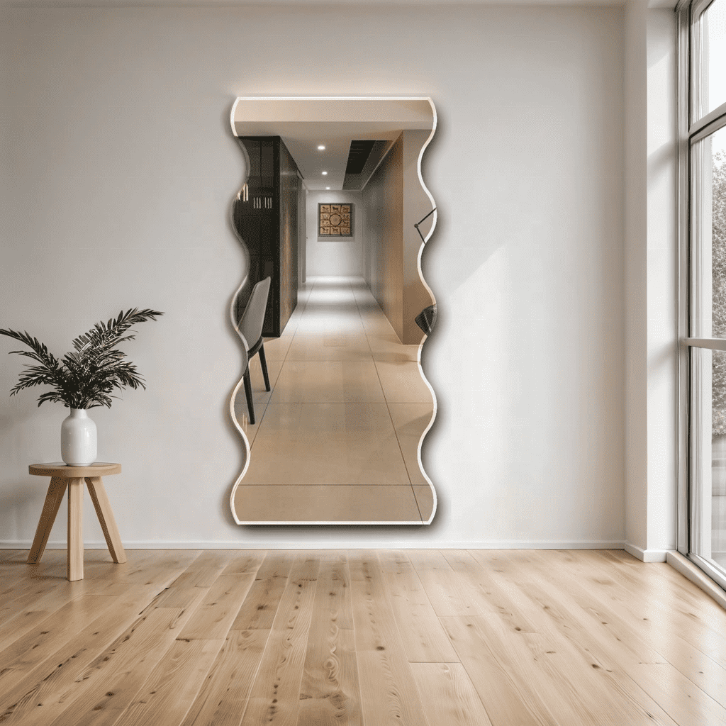 5lirjsk4cha9743.png Modern Full-Length Wall Mirror with Wavy Irregular Art Design Beveled Edge Glass Material - WOSEN Mirror