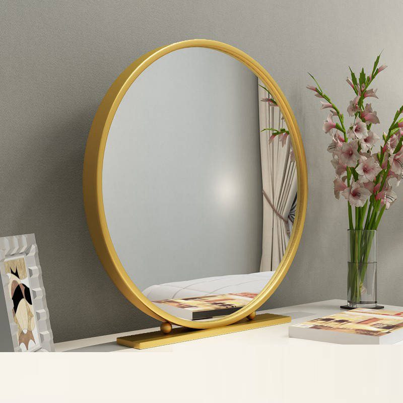 5sroitkm4b15291.jpg Nordic Hair Salon Round Make-up Mirror Desktop Bedroom Desktop Princess Dressing Table Mirror Iron Single-sided Beauty Mirror - WOSEN Mirror