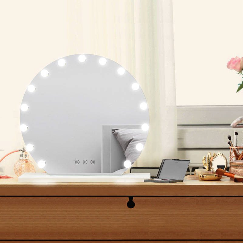 5uqg1zhjskw7329.jpg Frameless Round Desktop Makeup Mirror Dressing Table Standing Touch Screen hollywood Style LED Vanity Mirror with Dimmer Bulbs - WOSEN Mirror