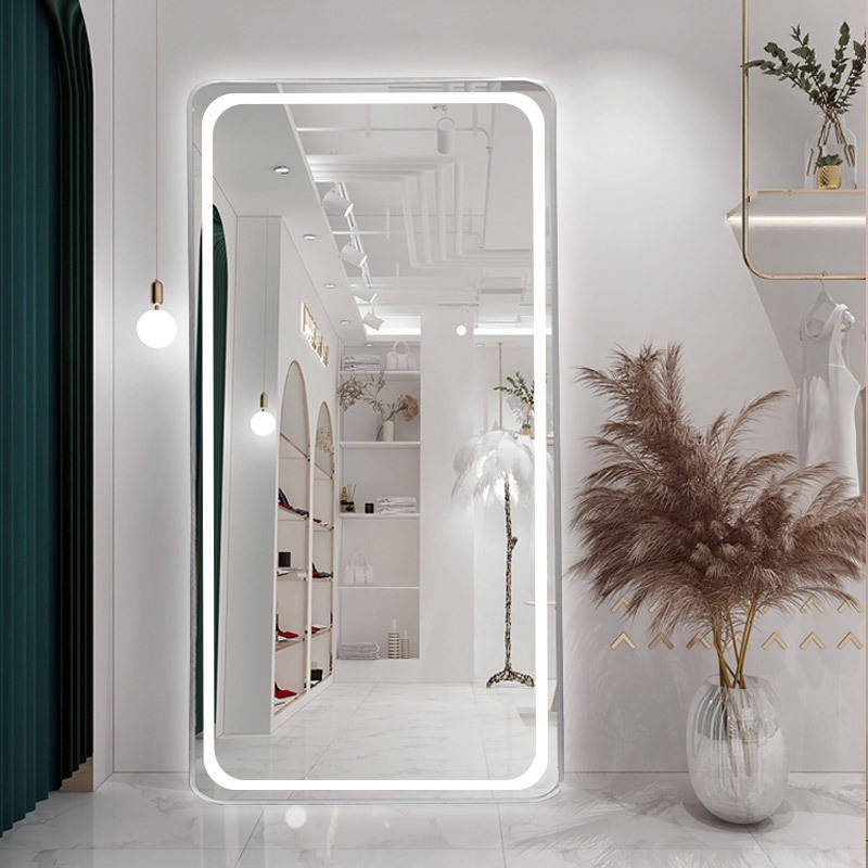 Wosen Modern Full-Length LED Stand Mirror Aluminium Arch Floor Stand Wall Hanging Mirror for Dressing & Decorative Use