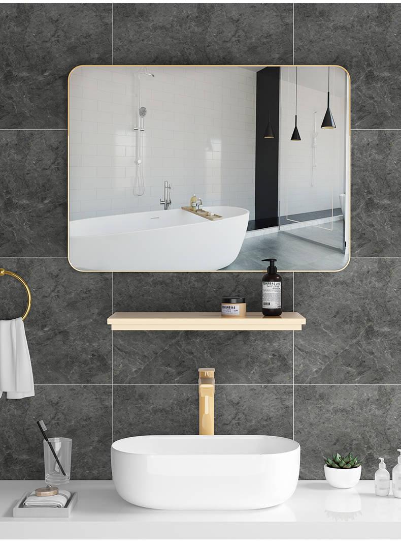 byapaas13yj2501.jpg Wholesale Customized Modern Square Wall Mounted Mirror with Aluminium Alloy Frame and Shelf Glass for Cosmetics - WOSEN Mirror