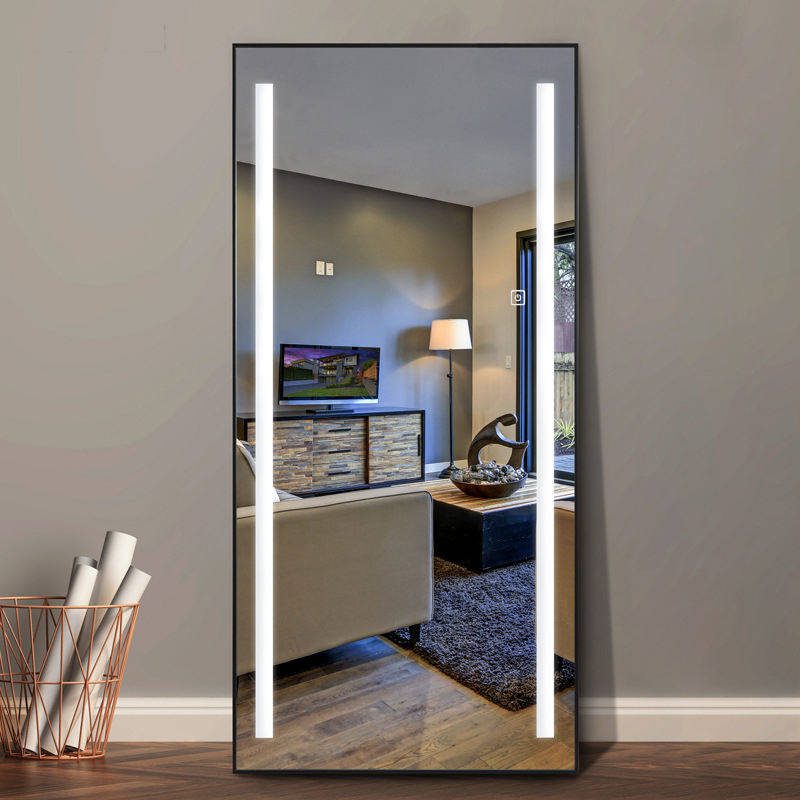 Led Full Length Smart Mirror Floor Aluminum Frame Mirror With LED Lights Wall-mounted Dressing Mirror in Living Room Bedroom - WOSEN Mirror