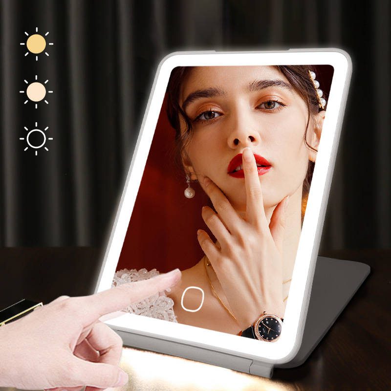 cavt3au4cfg6779.jpg Portable Light Carrying Flat Vanity Mirror with Light LED Smart Touch Screen Filling USB Charging square Small Makeup Mirror - WOSEN Mirror