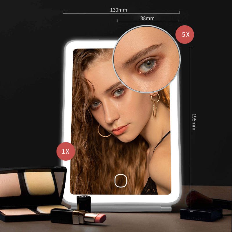 cfdocp4gixu6781.jpg Portable Light Carrying Flat Vanity Mirror with Light LED Smart Touch Screen Filling USB Charging square Small Makeup Mirror - WOSEN Mirror