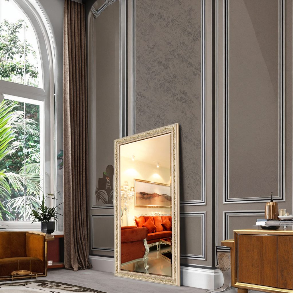 cqek1nkukrv17665.png Custom Antique European Gold Rectangle Floor Mirror Full Body Wall Decor Standing Glass Aluminium for Living Dressing Use - WOSEN Mirror