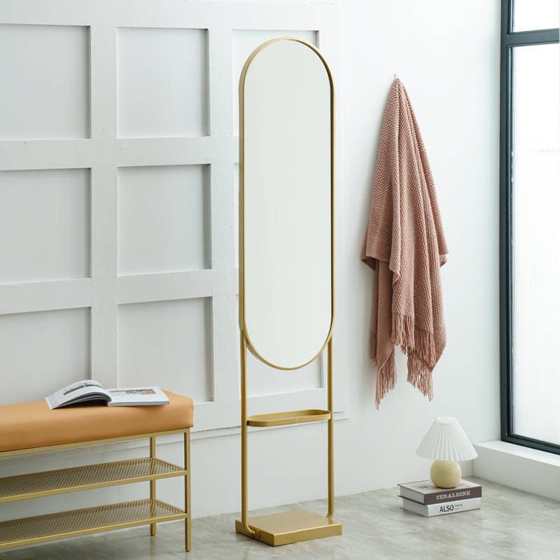 cuemgfgwg0u16287.jpg Contemporary Full-Length Ins Wind Wrought Iron Design Mirror with Shelf for Girls’ Bedroom Wall-Mounted for Hotels - WOSEN Mirror