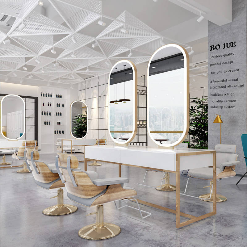 cvn04h5v3sp4347.jpg Wholesale Good Price Beauty Salon Oval Desktop Barber Salon Mirror With Led Lights Equipment Styling Mirror Glass Framed - WOSEN Mirror