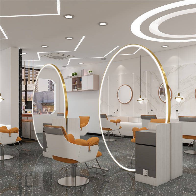 Floor Upright Big Mirror Round Led Vanity Salon Beauty Mirror Quality Barber Black Gold Black Silver White Golden Gray - WOSEN Mirror