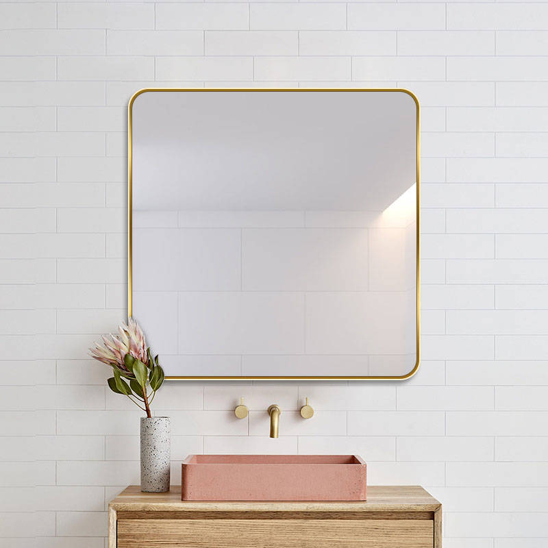 Modern Minimalist Square Wall Mirror Rounded Corners for Home Decor Living Room Bedroom for Hotel Use Metal Frame Contemporary - WOSEN Mirror