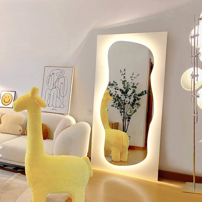 debbgjbzcb215237.jpg Creative Art Living Room Bedroom Wave Floor Mirror Clothing Store Luminous Decorative Mirror Led Light Emitting Wavy Mirror - WOSEN Mirror