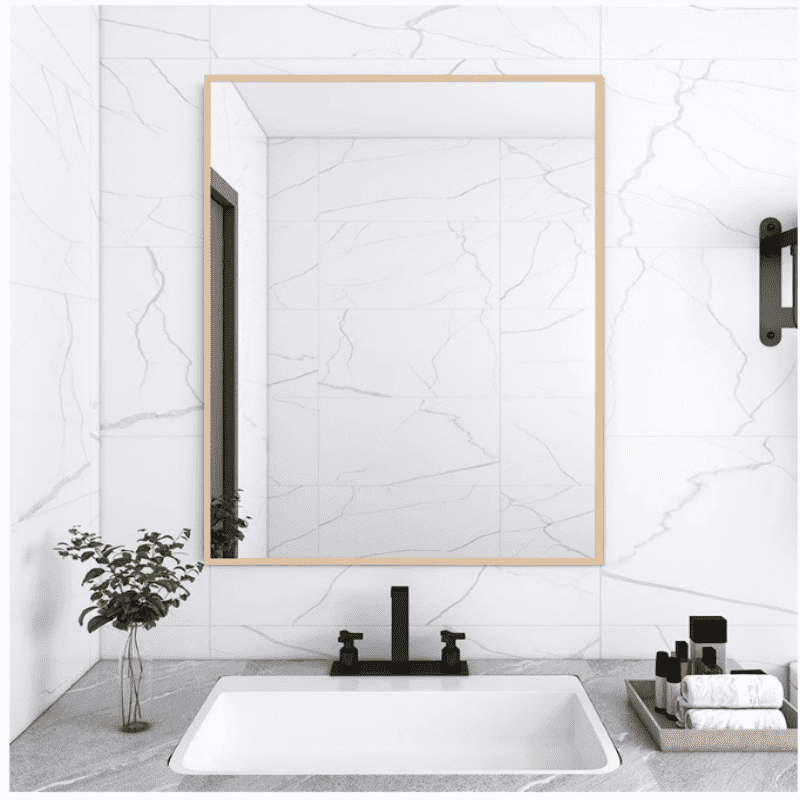 dhkwjvg4g043162.png Custom Durable Gold Metal Frame Wall Hanging Modern Hotel Home Bathroom Mirror Factory Customizable Rectangular Square Shape - WOSEN Mirror