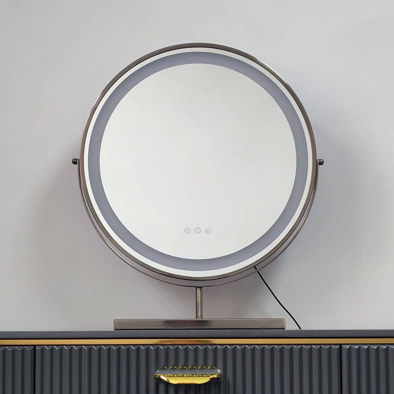 2025 Hot Sale Desktop Metal Frame LED Makeup Mirror Modern Design Portable Vanity Mirror Touch Screen Three Colors Switching - WOSEN Mirror
