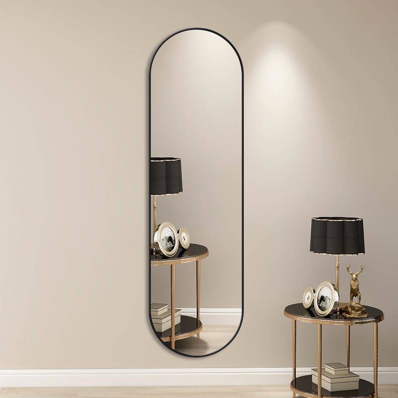 Wall Hanging Full Length Body Mirror Oval Gold Dressing Mirror Metal Frame Nordic Long Arch Mirror for Bedroom - WOSEN Mirror
