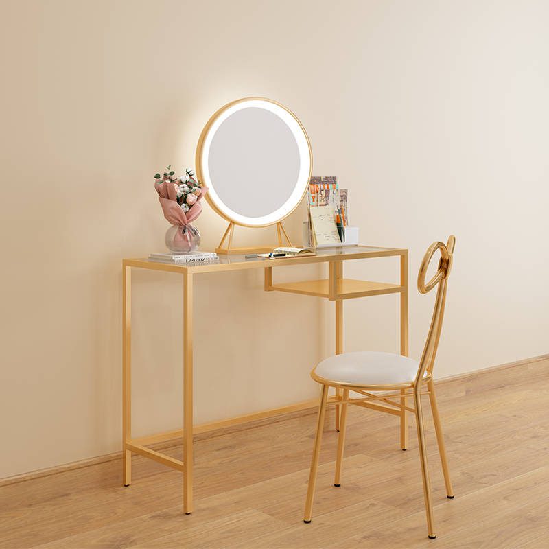 dud245pgsxj7971.jpg Desktop LED Mirror Desktop Makeup Mirror Golden Metal Frame LED Light Round Mirror with Light That Can Light up - WOSEN Mirror