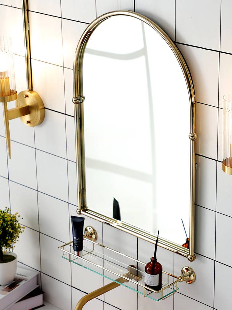 ebqrofyu3es1878.jpg Retro Arched Led Bathroom Mirror Gold Household Wall Hung Makeup Mirror LED Backlight Wall Mirror - WOSEN Mirror