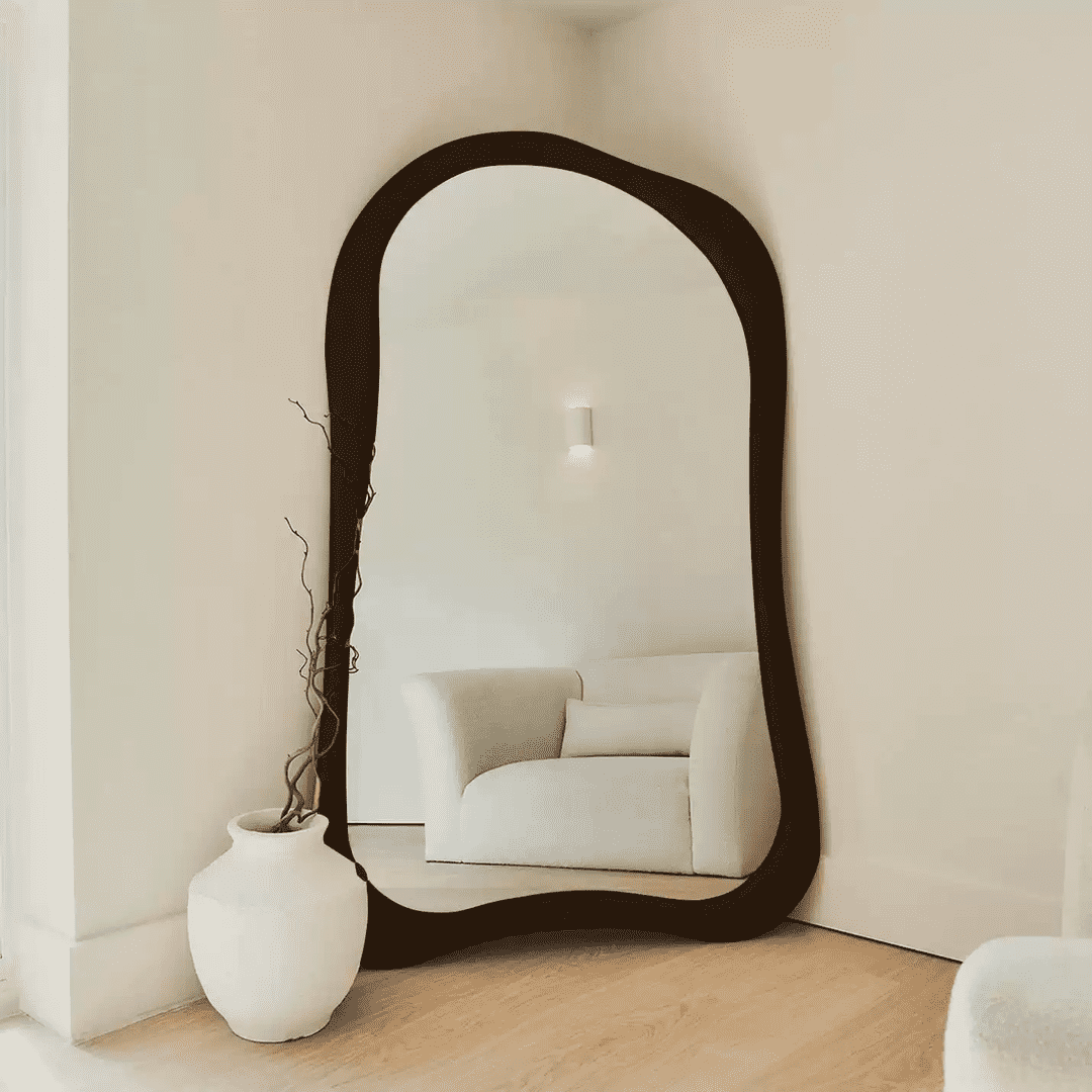 Contemporary Organic Wavy Wall Mirror with Wooden Frame Irregular Shaped Living Room Decorative Mirror For Home Decoration - WOSEN Mirror