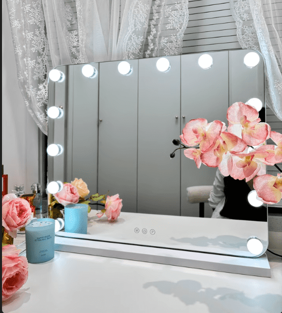 f0d4rkhamas6193.png Modern LED Light Glass Makeup Mirror Smart Dresser Mirror with Bulb Dedicated to Makeup Artists for Bedroom - WOSEN Mirror