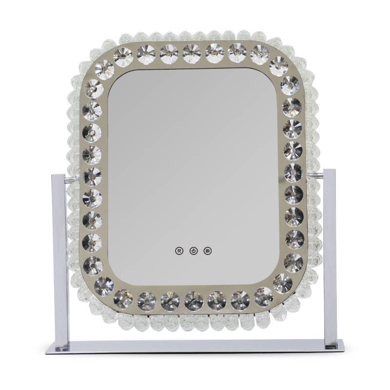 Vanity Mirror Lighted With Led Touch Switch 360 Degree Rotating LED Tricolor Makeup Mirror Simple and Luxurious Crystal Mirror - WOSEN Mirror
