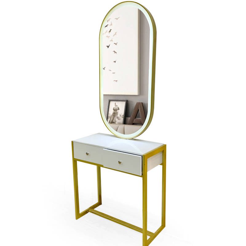 Beauty Salon Hair Salon Golden Frame Desktop LED Lighting Smart Mirror Smart Mirror Lit by Barber Shop in Beauty Salon - WOSEN Mirror