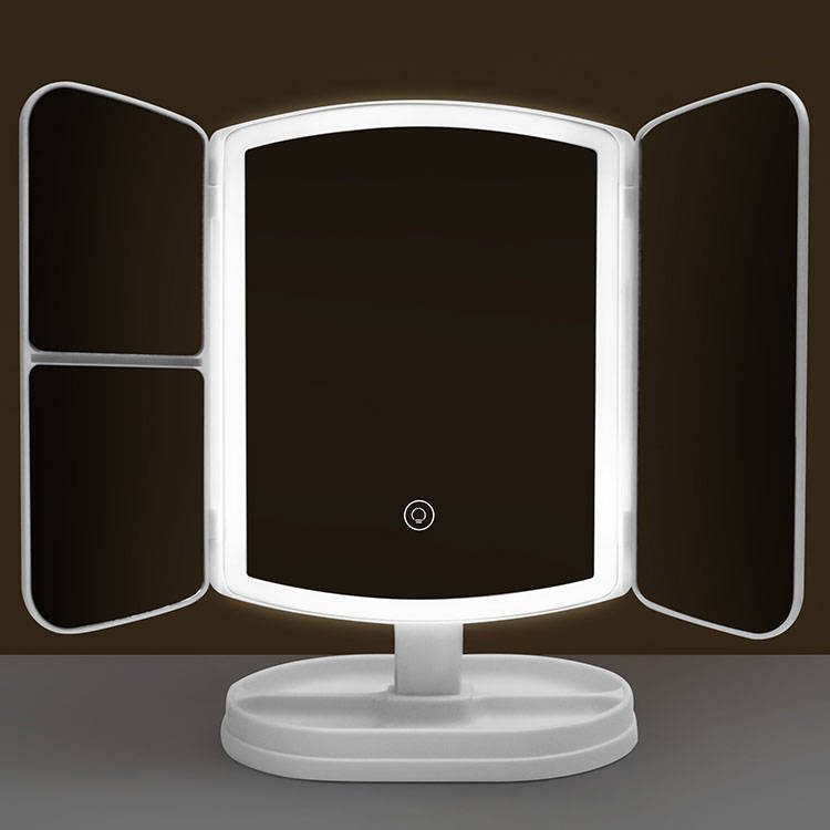 Trifold Travel Foldable Mirror LED Vanity Mirror Lights Portable Makeup Mirror with Lights White - WOSEN Mirror