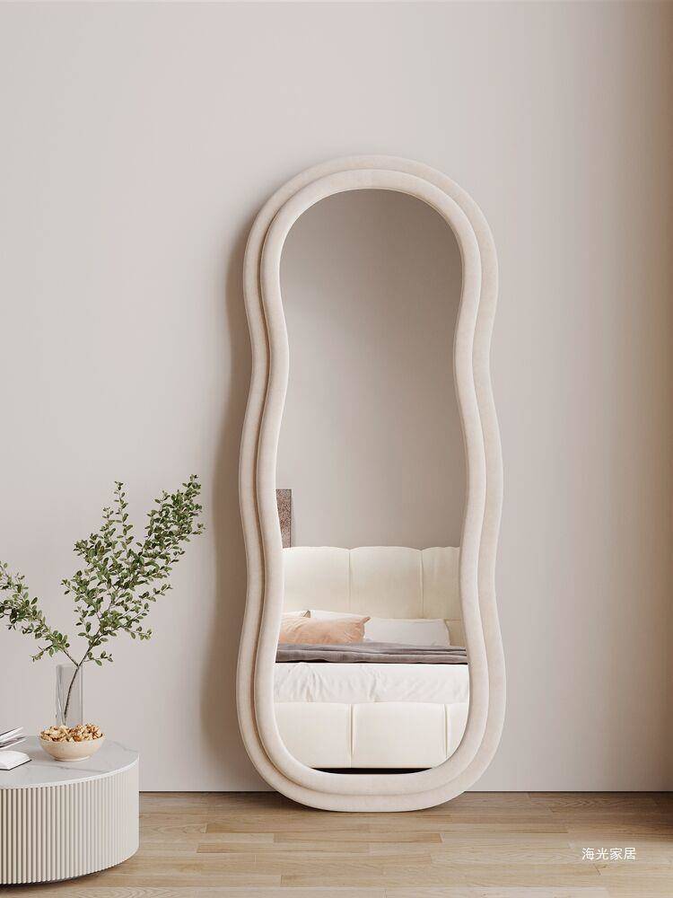 g02veqvffik15642.jpg Full Body Floor Dressing Mirror Irregular Wave Mirror Soft Fabric Frame Wavy Curvy Standing Mirror - WOSEN Mirror