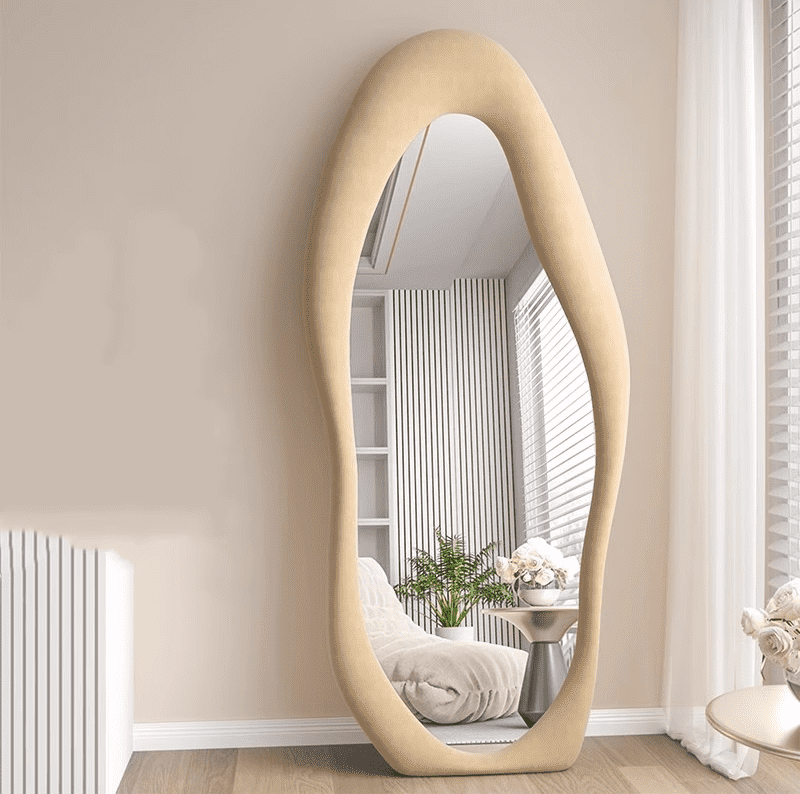 gdxmumr3yms15553.png Floor Full Length Body Dressing Espejos Beige Purple Green Lint Velvet Wooden Frame Standing Mirror Wall Hanging Mirror - WOSEN Mirror