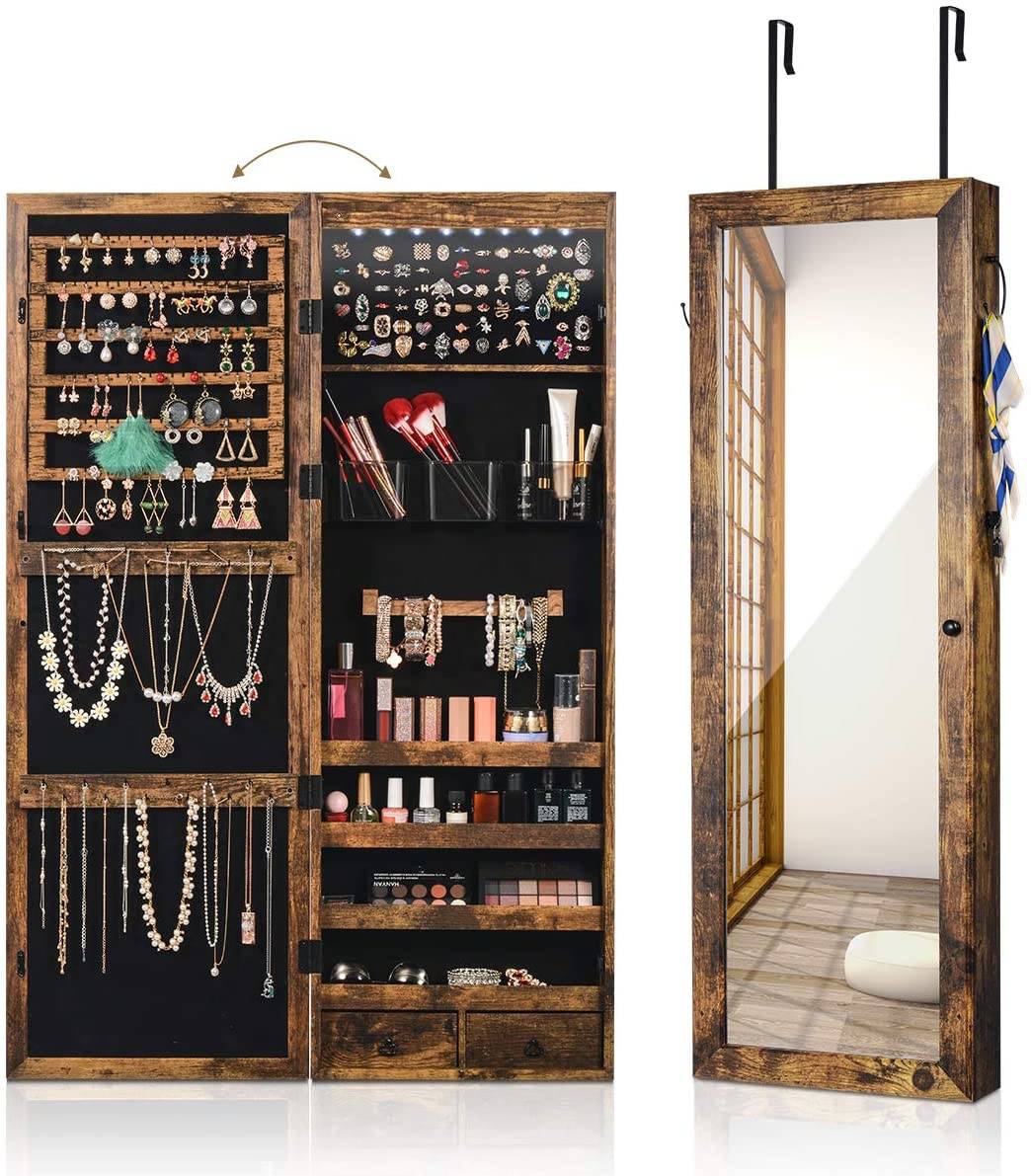 gjaxnt0pwsa19128.jpg LED Full-Length Jewelry Cabinet Storage Mirror Wall-Mounted Glass Door for Bedroom or Living Room Furniture - WOSEN Mirror