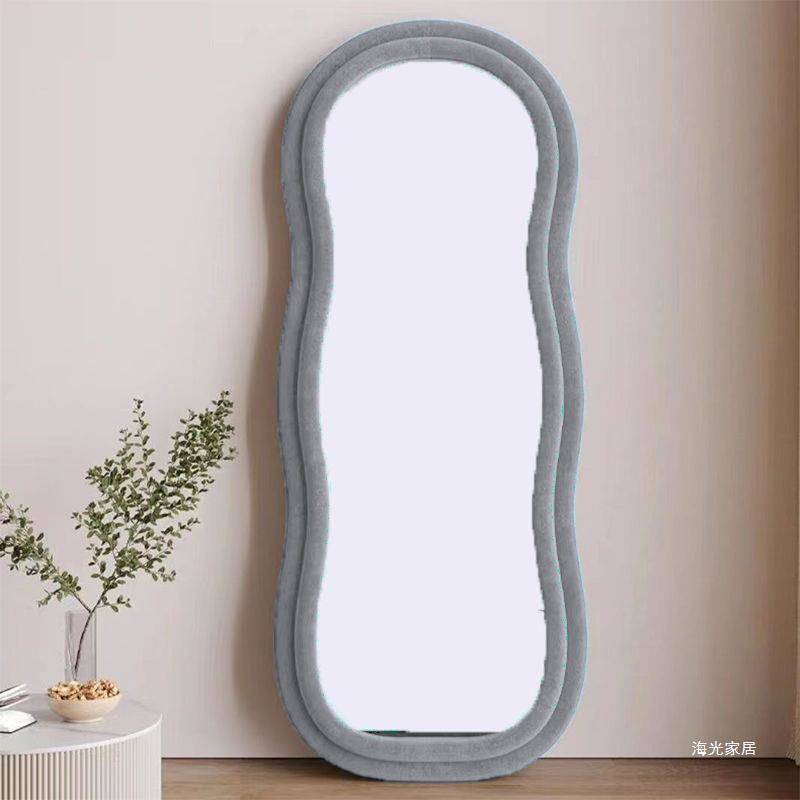 gurtviubpnf15641.jpg Full Body Floor Dressing Mirror Irregular Wave Mirror Soft Fabric Frame Wavy Curvy Standing Mirror - WOSEN Mirror