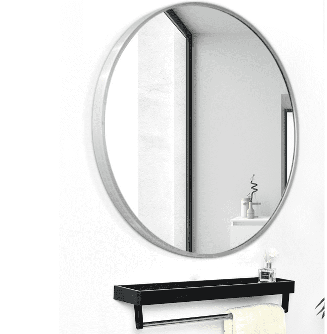 h4aow33g3kd2343.png Gold Black Aluminium Frame Round Wall Mirror with Shelf Wall Mounted Wash Face Bathroom Mirror Cabinet - WOSEN Mirror