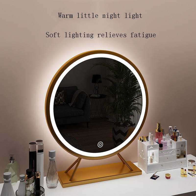 he3l40z40yi8455.jpg Led Smart Round Salon Mirror with Lampstand Desktopled Table Makeup Mirror Cosmetic Mirror Traditional - WOSEN Mirror