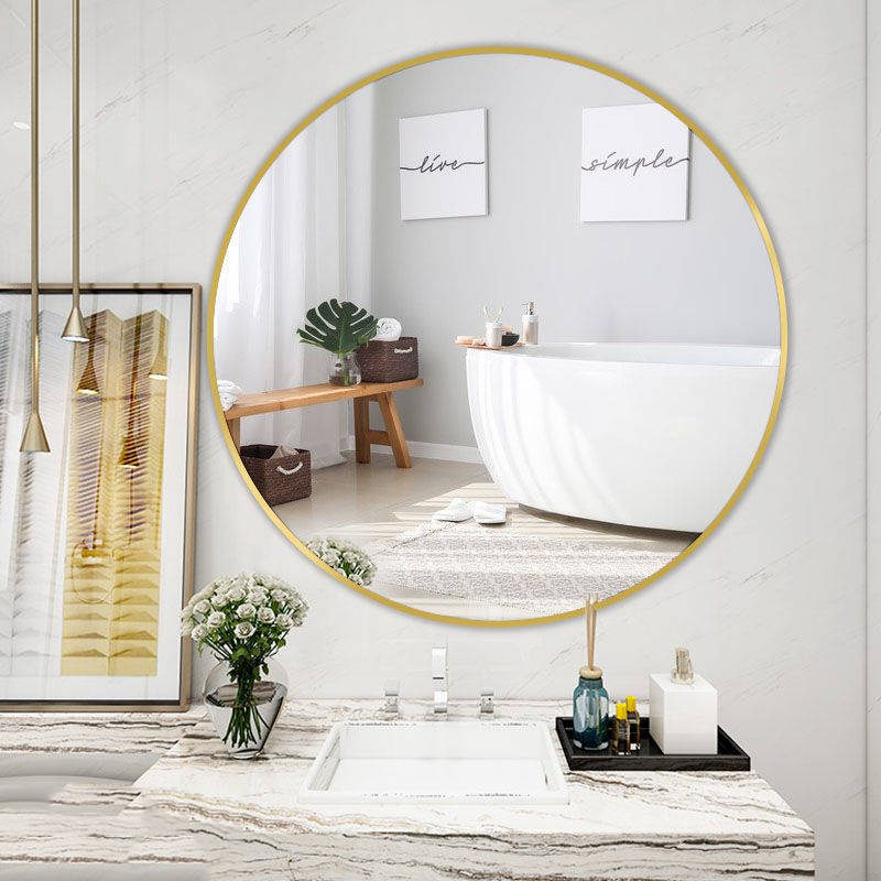 hmobjio24dt2620.jpg Hot Gold Round Bathroom Mirror Living Room Bedroom Wall Hanging Silver Mirror HD Explosion-proof Mirror - WOSEN Mirror