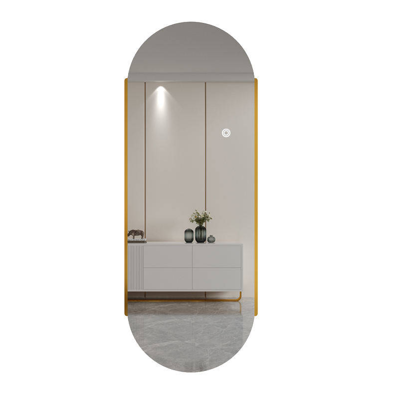 Wholesale Custom Oval Smart Wall Mounted Mirror Golden Metal Frame Full Body Mirror Led Light Mirror with Touch Screen - WOSEN Mirror