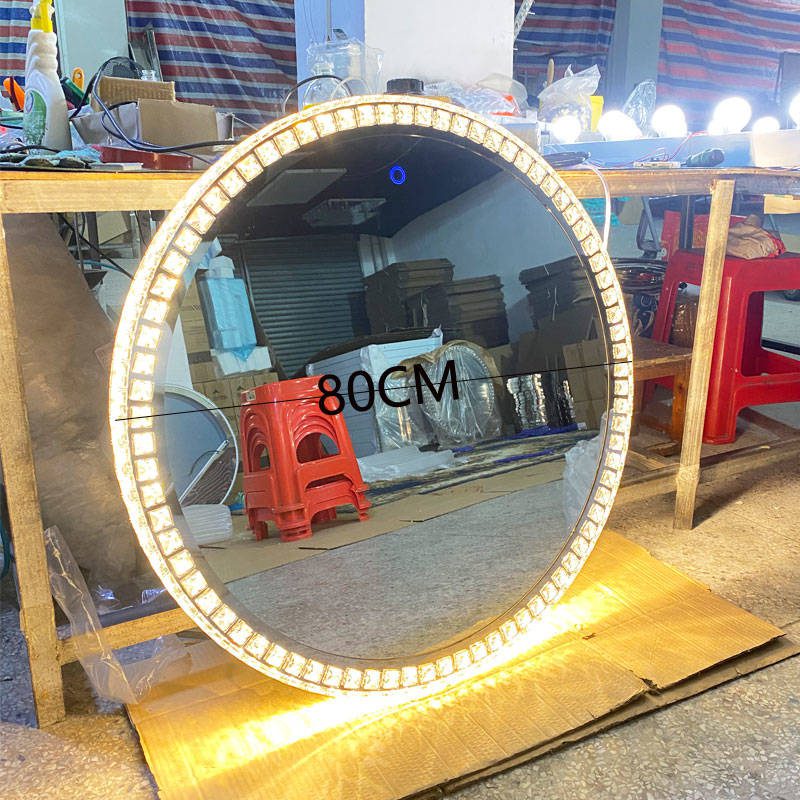 hxqcpqakaqh3632.jpg Modern round Anti-Fog LED Bathroom Mirror with Crystal Lamp Wall Hanging Smart Mirror with Hand Washing Feature Metal Frame - WOSEN Mirror